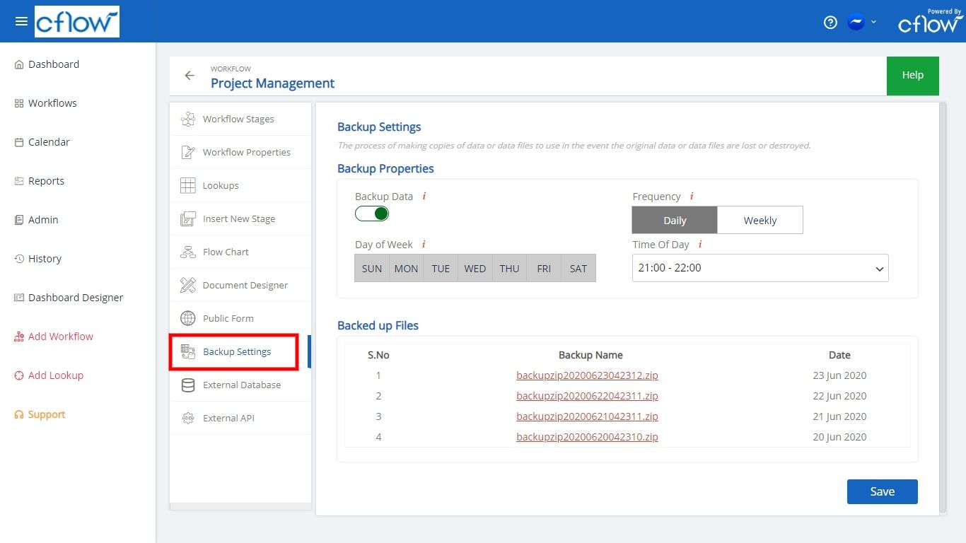 How do I backup my data in Cflow? - Cflowapps